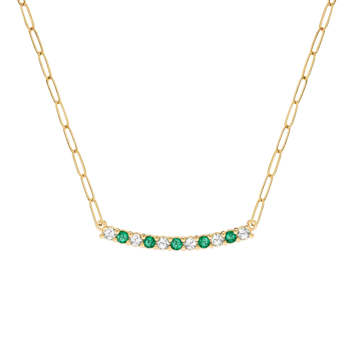 Rosecliff Diamond & Emerald Bar Adelaide Mini Necklace in 14k Gold (May)