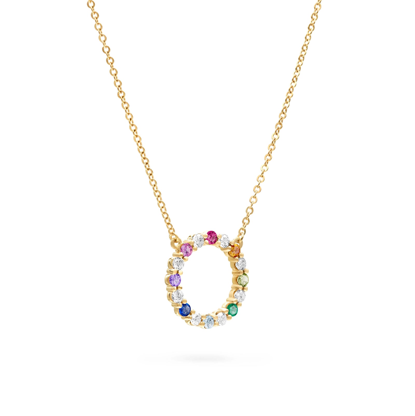 Rainbow Rosecliff Circle Necklace with Diamonds in 14k Gold
