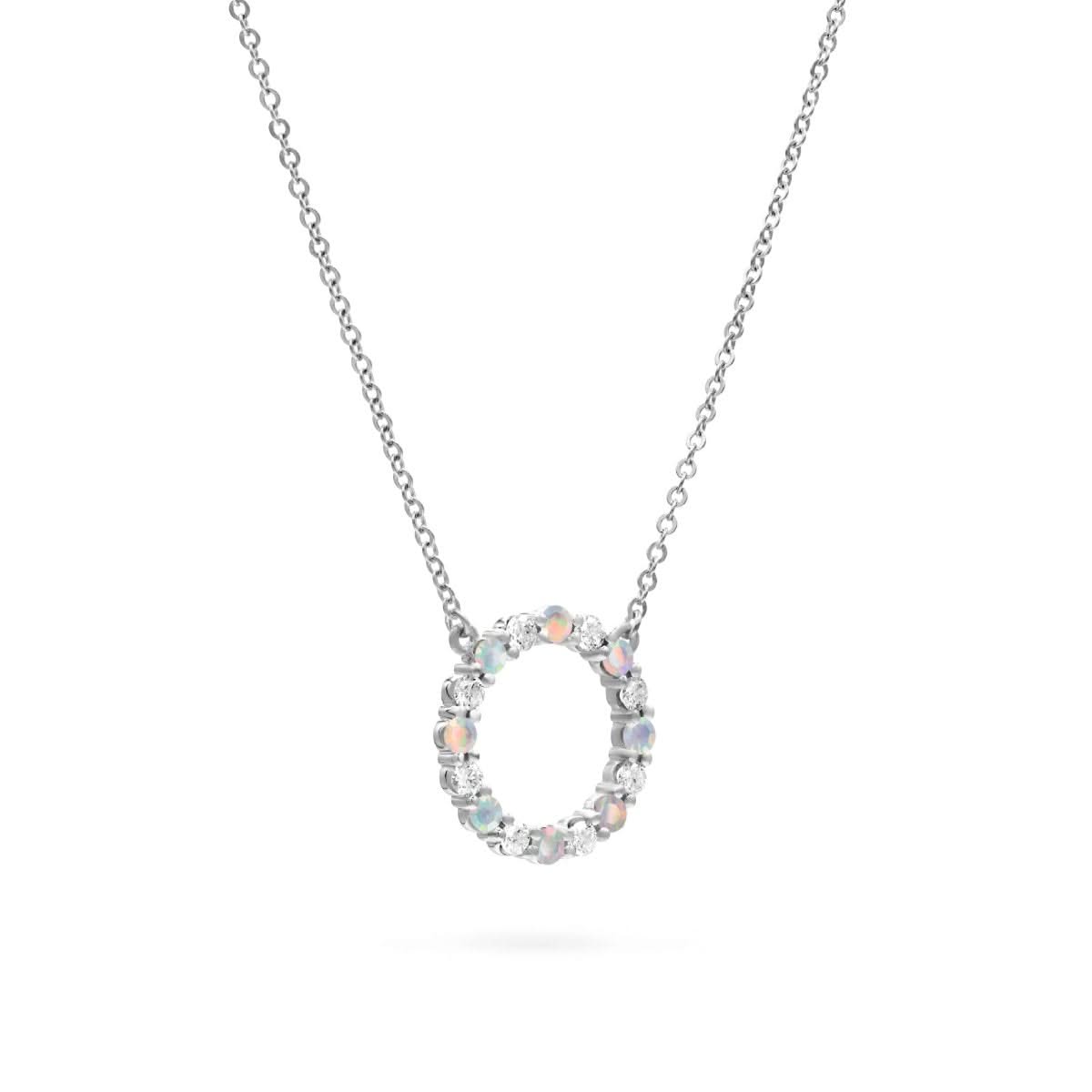 Rosecliff Circle Diamond & Opal Necklace in 14k Gold (October)