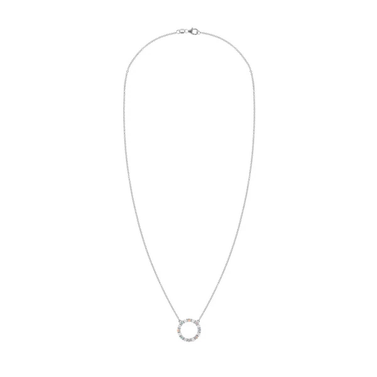 Rosecliff Circle Diamond & Opal Necklace in 14k Gold (October)