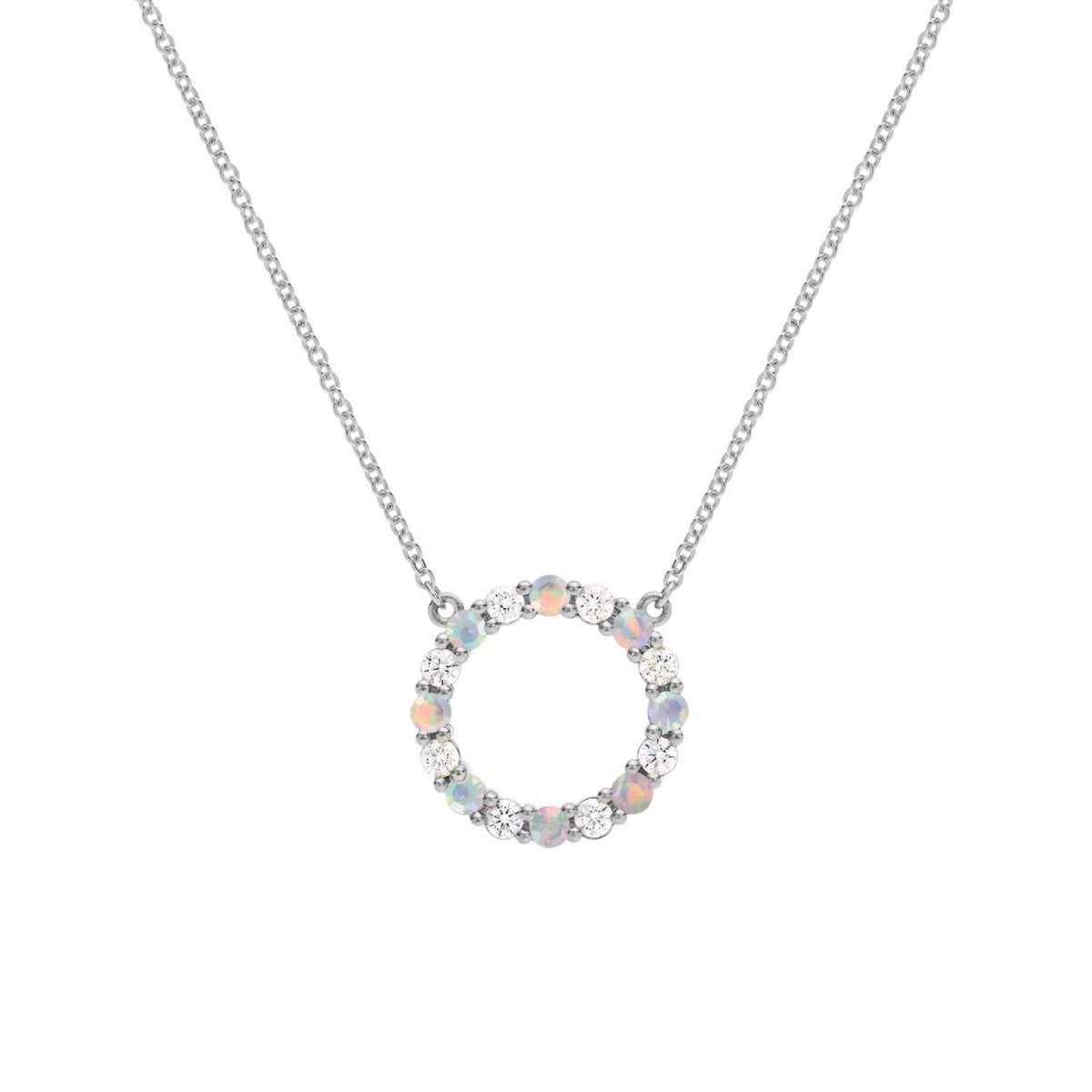 Rosecliff Circle Diamond & Opal Necklace in 14k Gold (October)