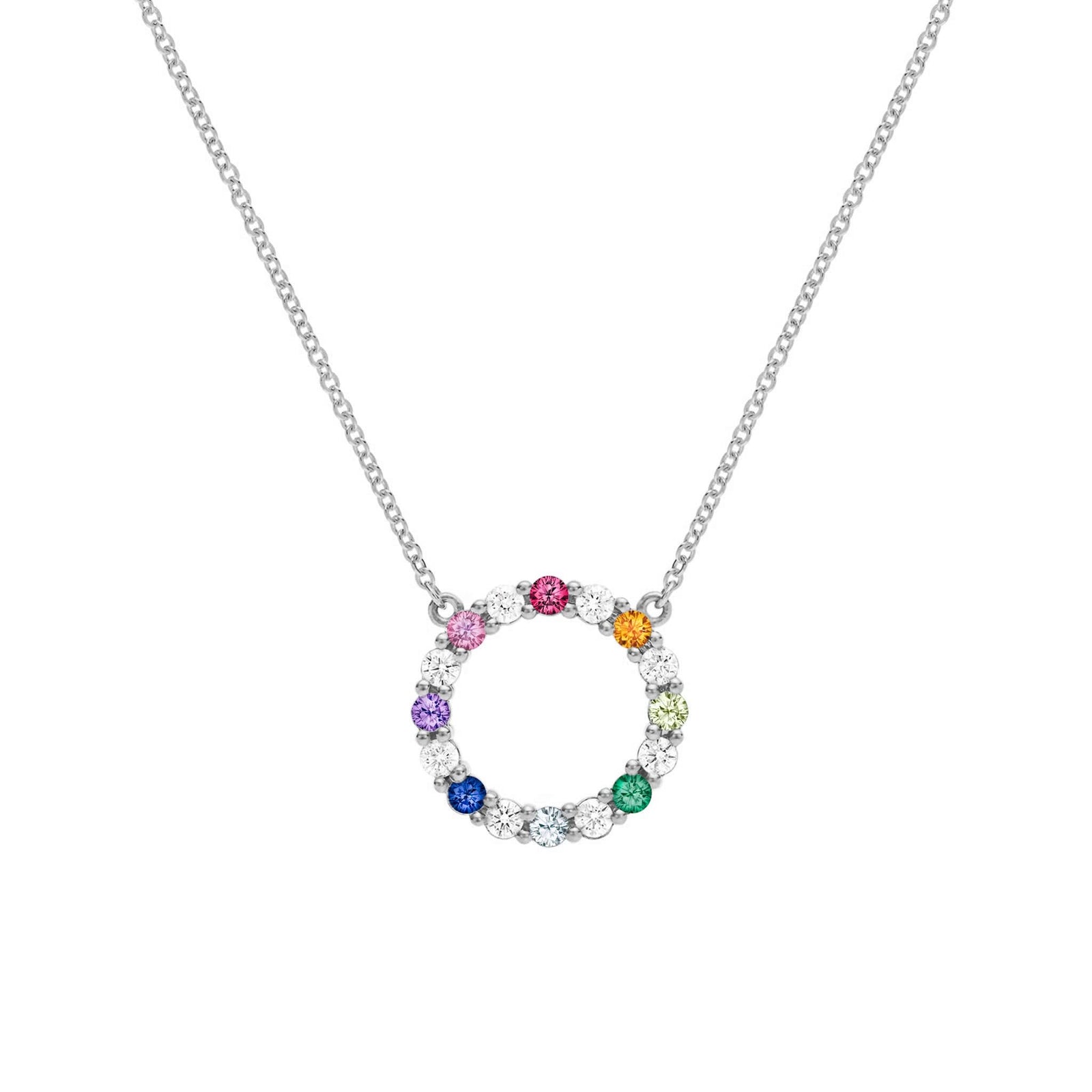 Rainbow Rosecliff Circle Necklace with Diamonds in 14k Gold