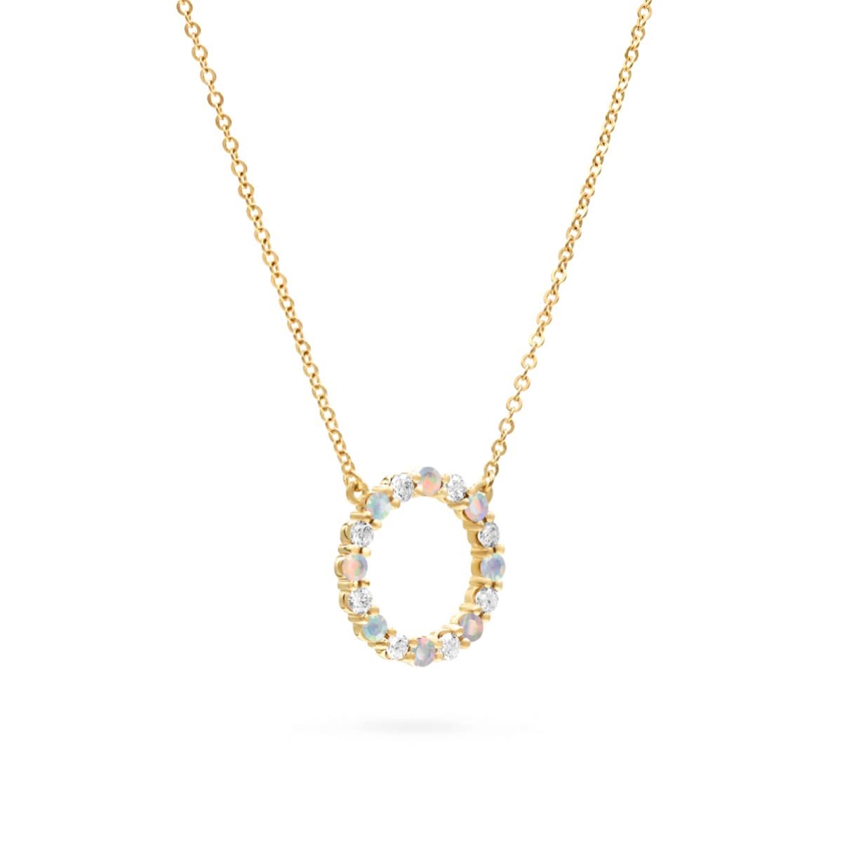 Rosecliff Circle Diamond & Opal Necklace in 14k Gold (October)