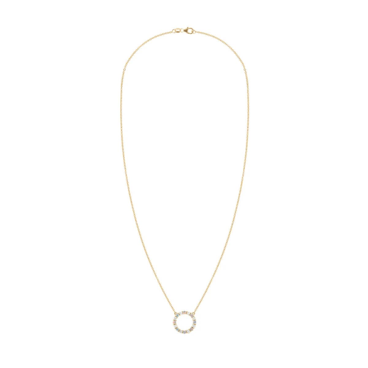 Rosecliff Circle Diamond & Opal Necklace in 14k Gold (October)