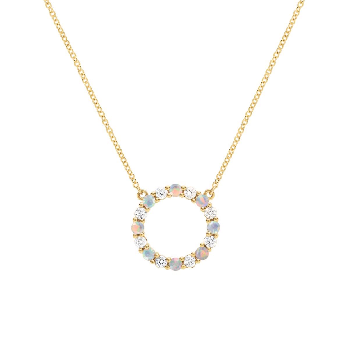 Rosecliff Circle Diamond & Opal Necklace in 14k Gold (October)