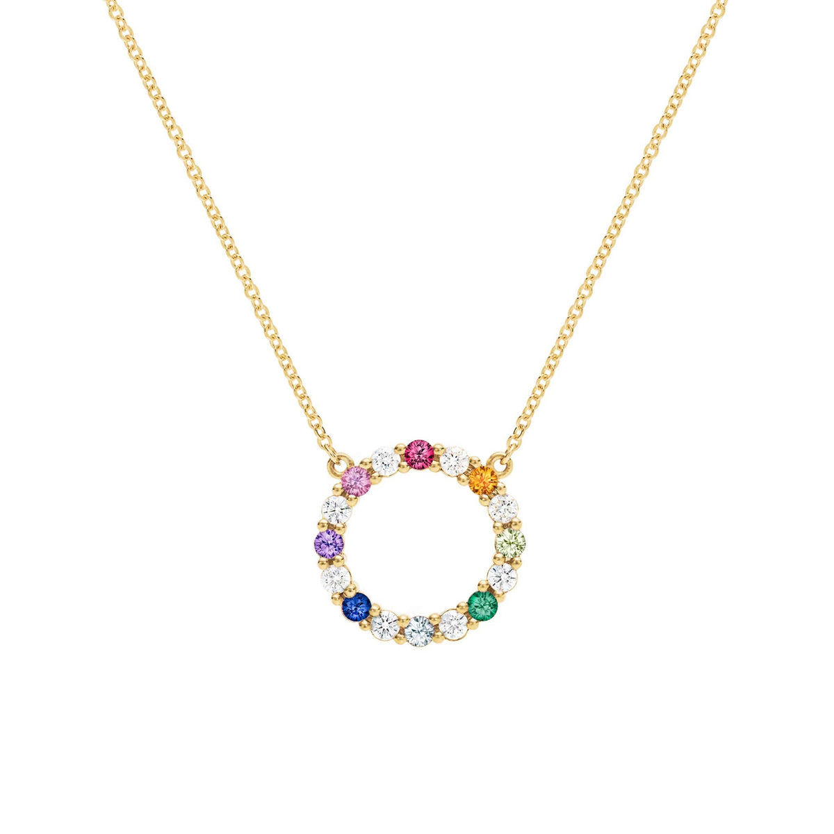 Rainbow Rosecliff Circle Necklace with Diamonds in 14k Gold