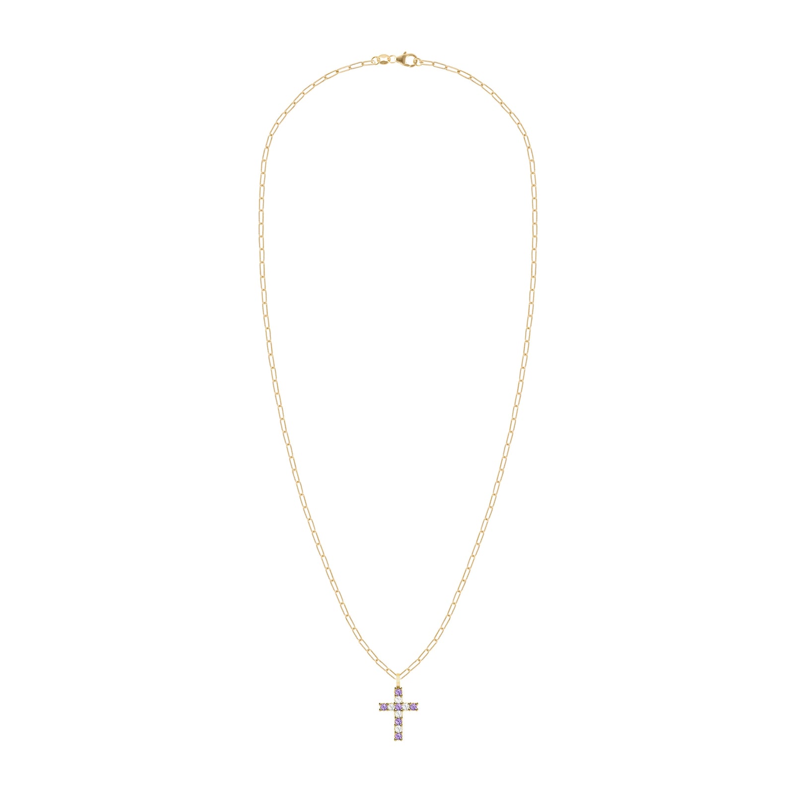 Rosecliff Cross Diamond & Amethyst Pendant in 14k Gold (February)