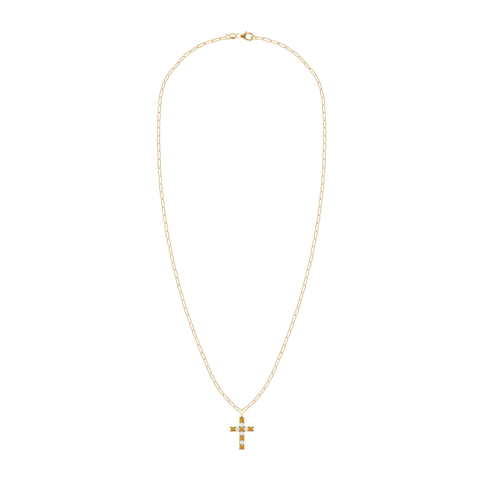 Rosecliff Cross Diamond & Citrine Pendant in 14k Gold (November)