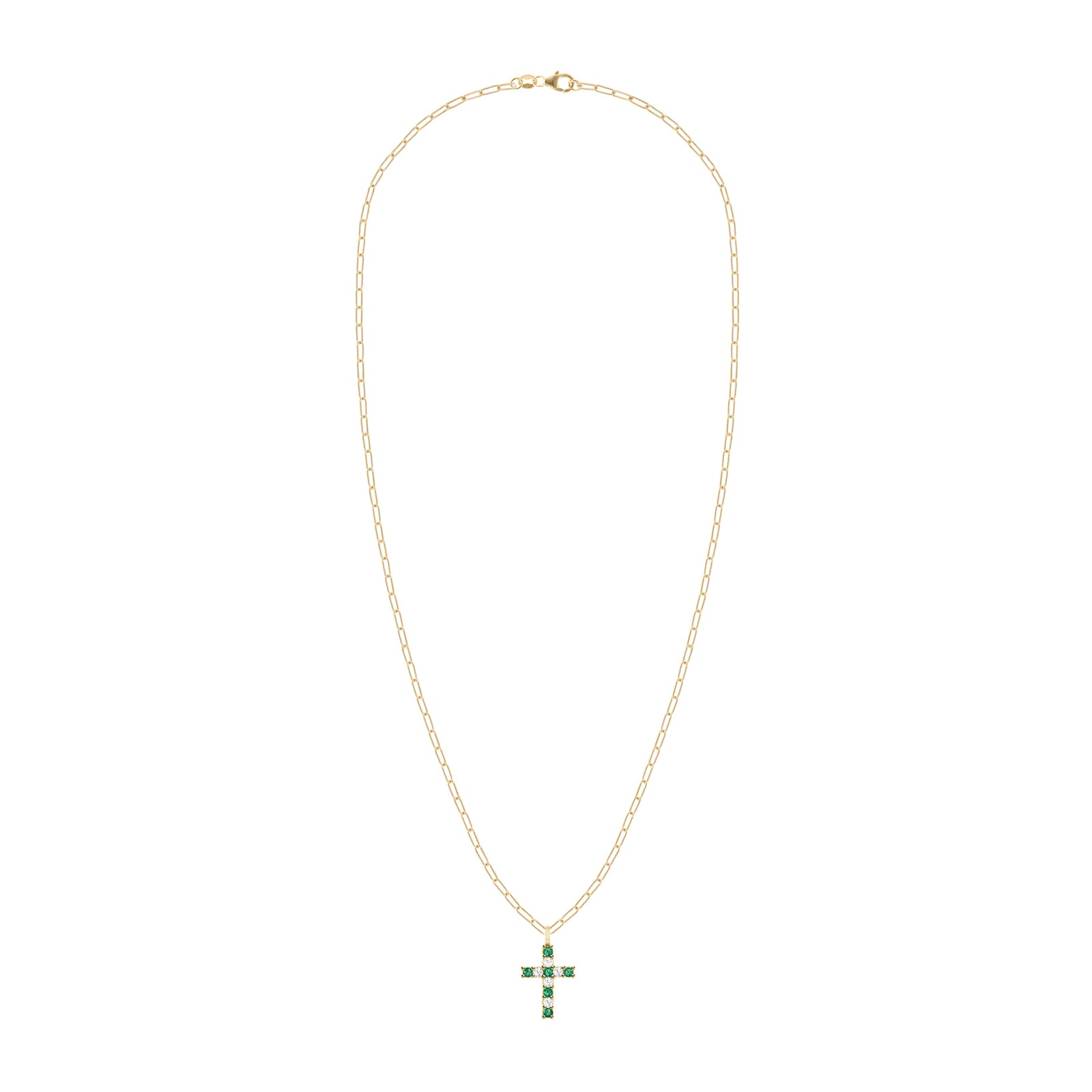 Rosecliff Cross Diamond & Emerald Pendant in 14k Gold (May)