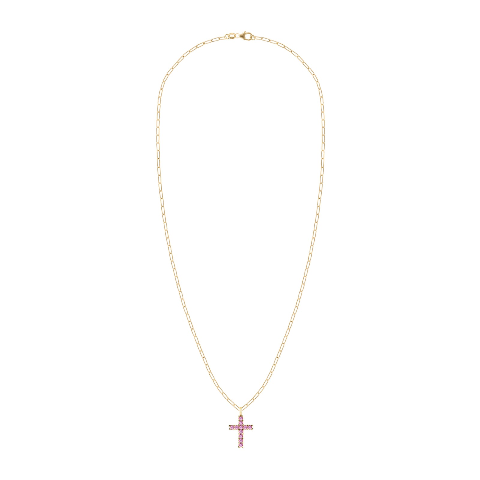 Rosecliff Cross Pink Sapphire Pendant in 14k Gold (October)