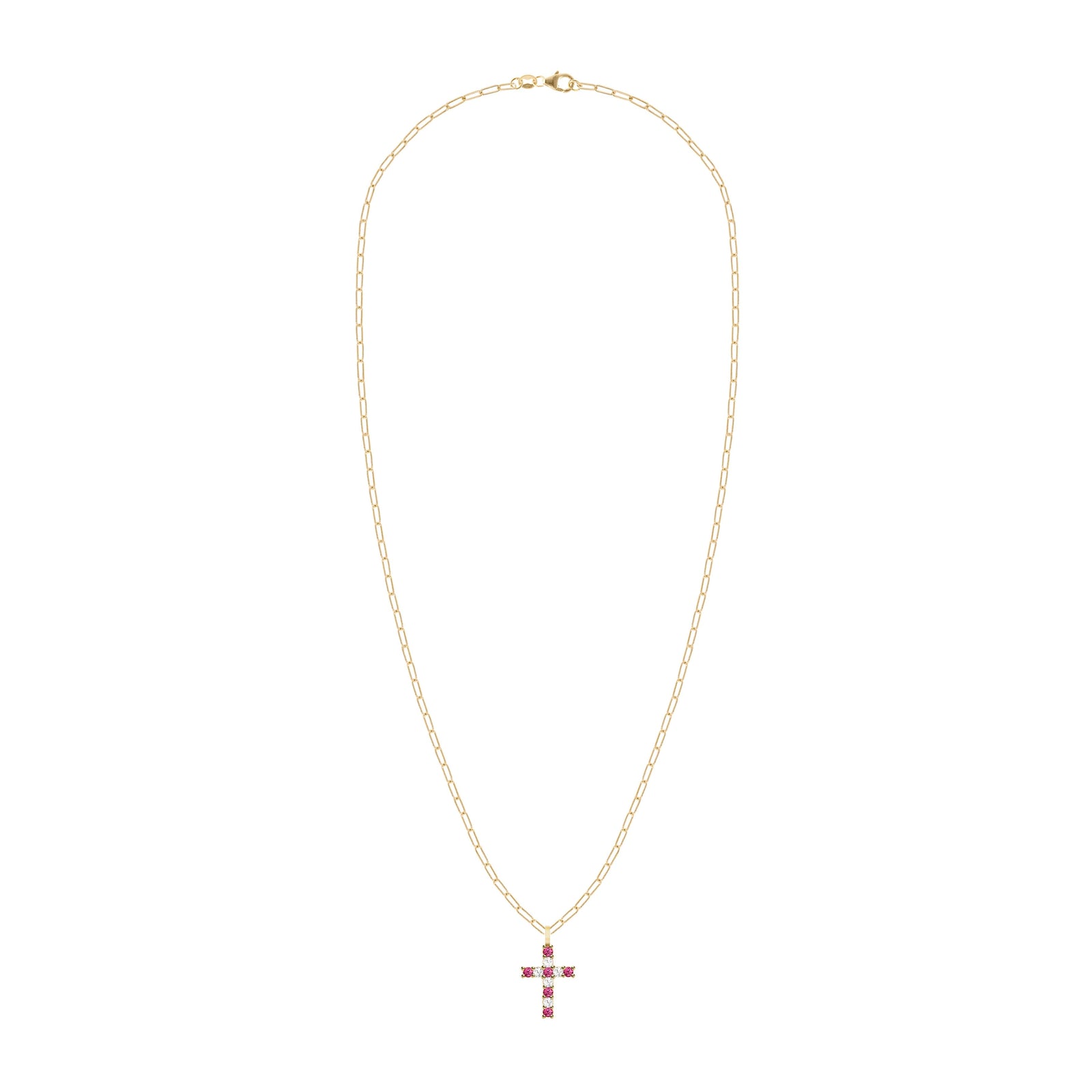 Rosecliff Cross Diamond & Ruby Pendant in 14k Gold (July)