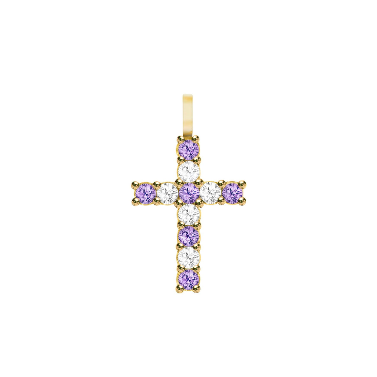 Rosecliff Cross Diamond & Amethyst Pendant in 14k Gold (February)