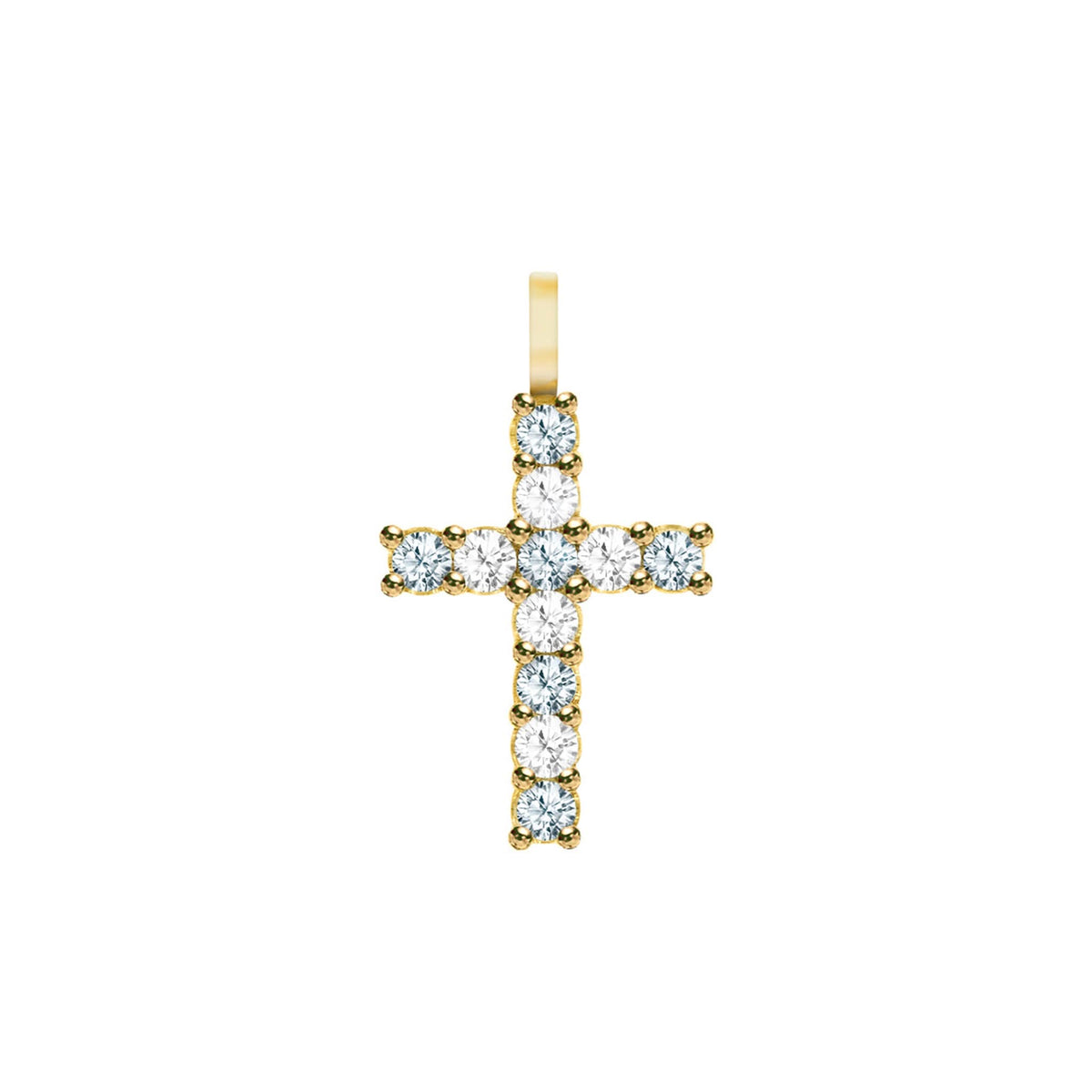 Rosecliff Cross Diamond & Aquamarine Pendant in 14k Gold (March)