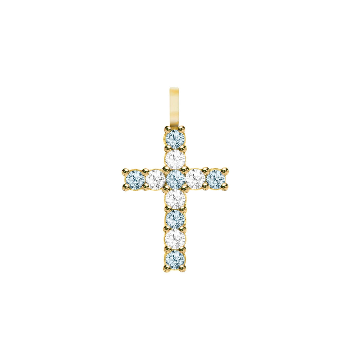 Rosecliff Cross Diamond & Nantucket Blue Topaz Pendant in 14k Gold (December)