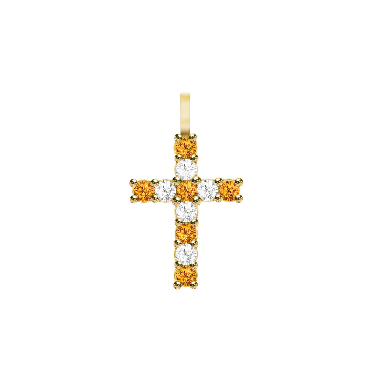 Rosecliff Cross Diamond & Citrine Pendant in 14k Gold (November)