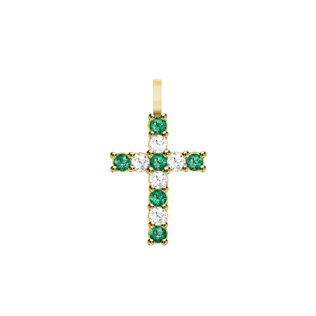 Rosecliff Cross Diamond & Emerald Pendant in 14k Gold (May)