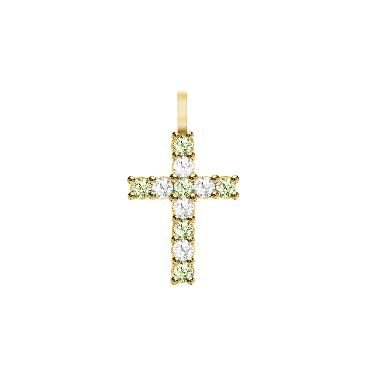 Rosecliff Cross Diamond & Peridot Pendant in 14k Gold (August)