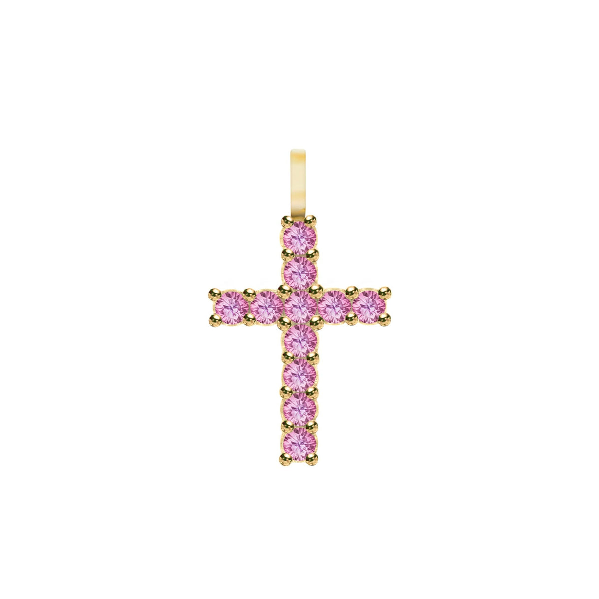 Rosecliff Cross Pink Sapphire Pendant in 14k Gold (October)
