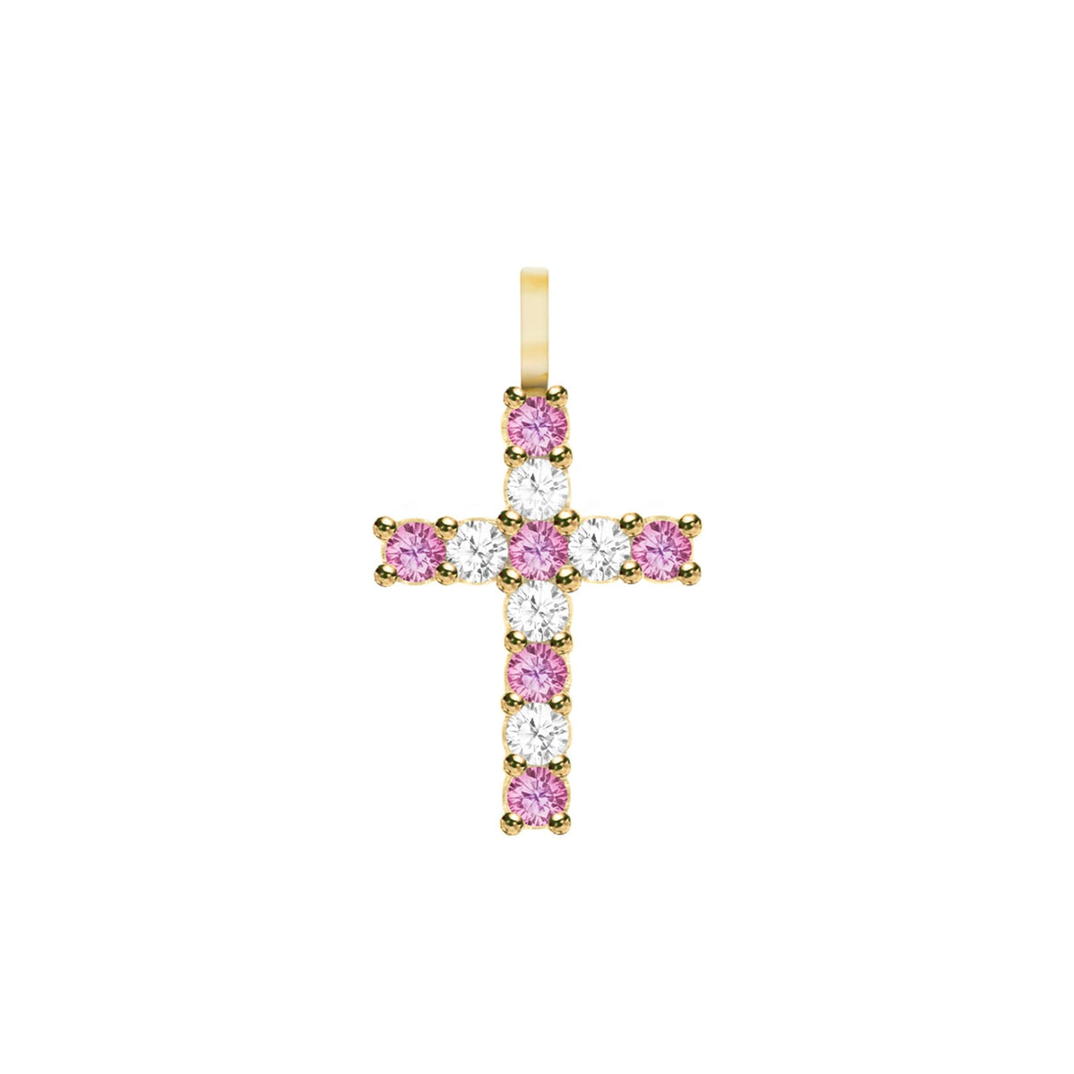 Rosecliff Cross Diamond & Pink Sapphire Pendant in 14k Gold (October)