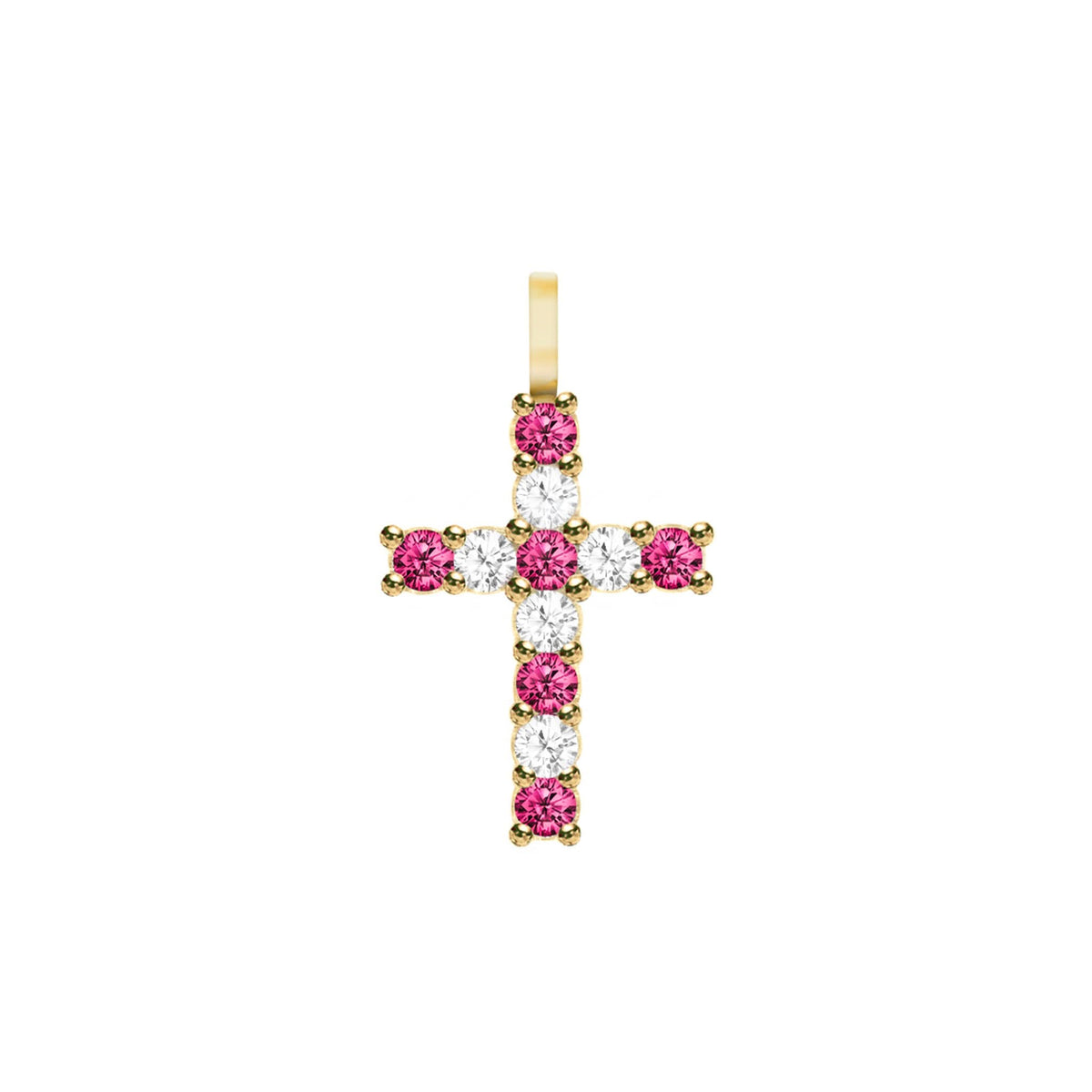 Rosecliff Cross Diamond & Ruby Pendant in 14k Gold (July)