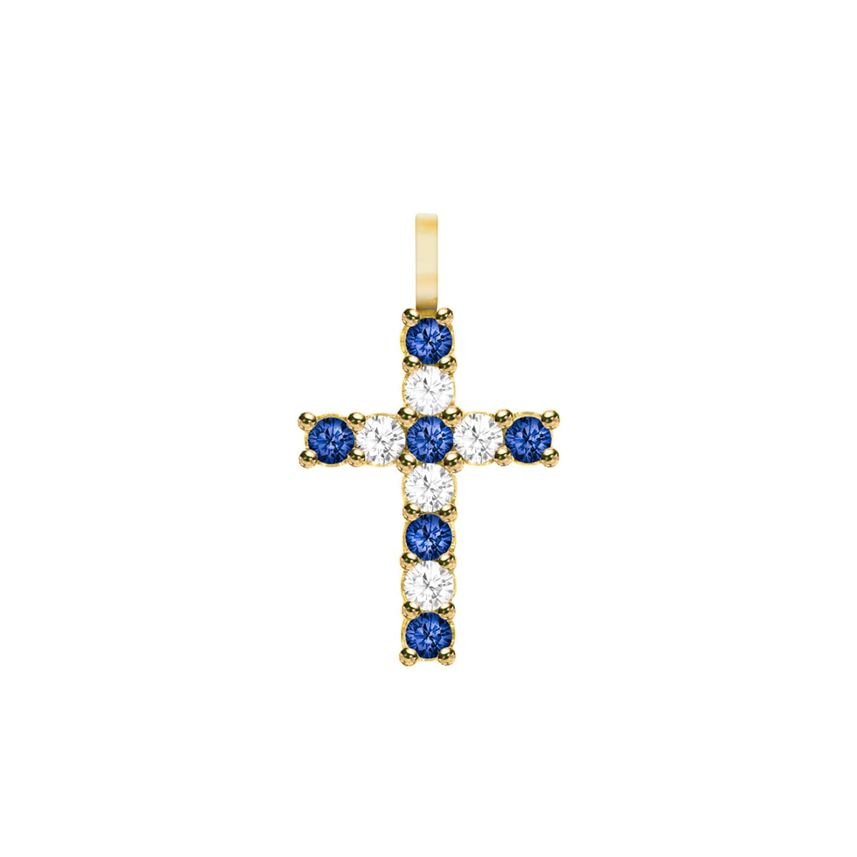 Rosecliff Cross Diamond & Sapphire Pendant in 14k Gold (September)