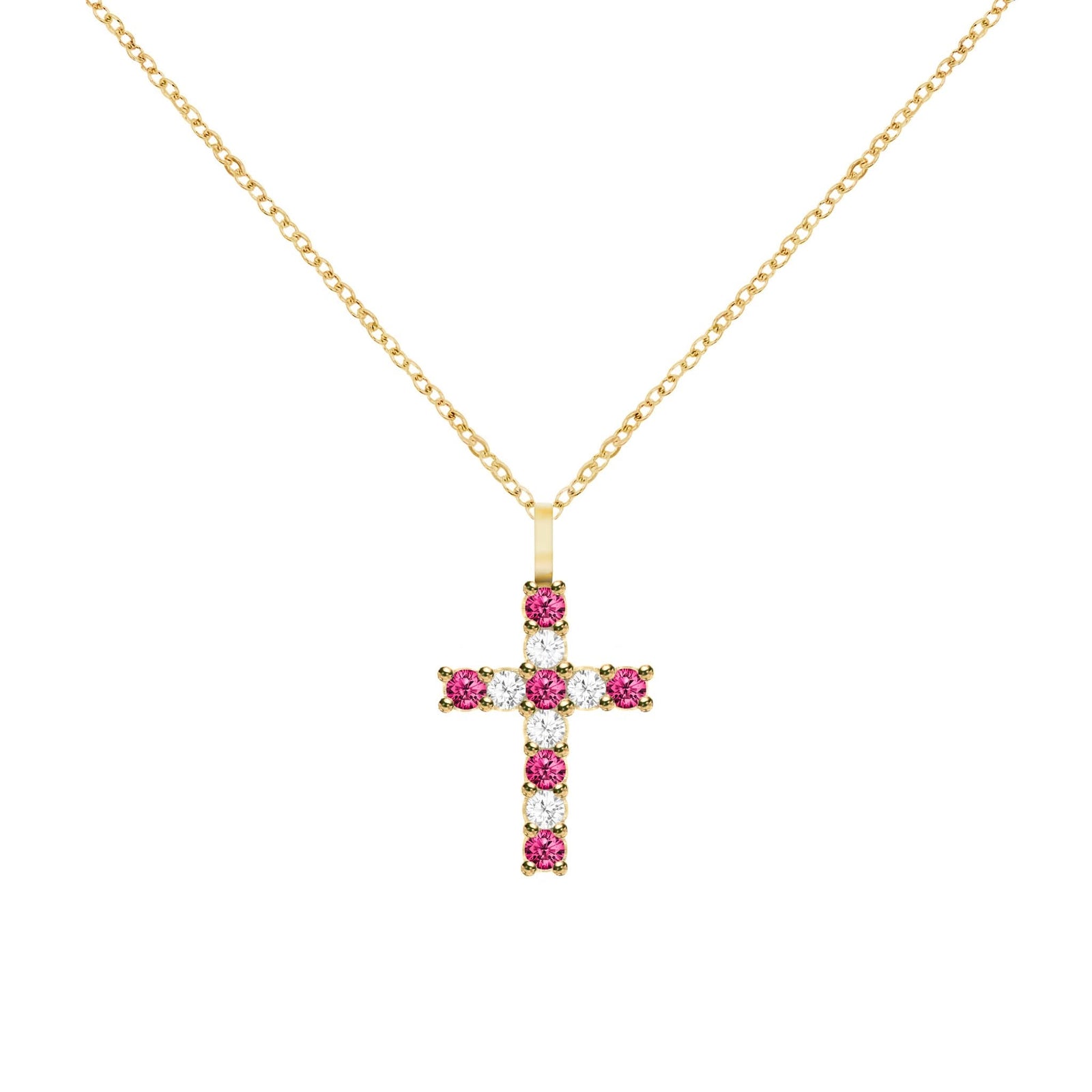 Rosecliff Cross Diamond & Ruby Pendant in 14k Gold (July)