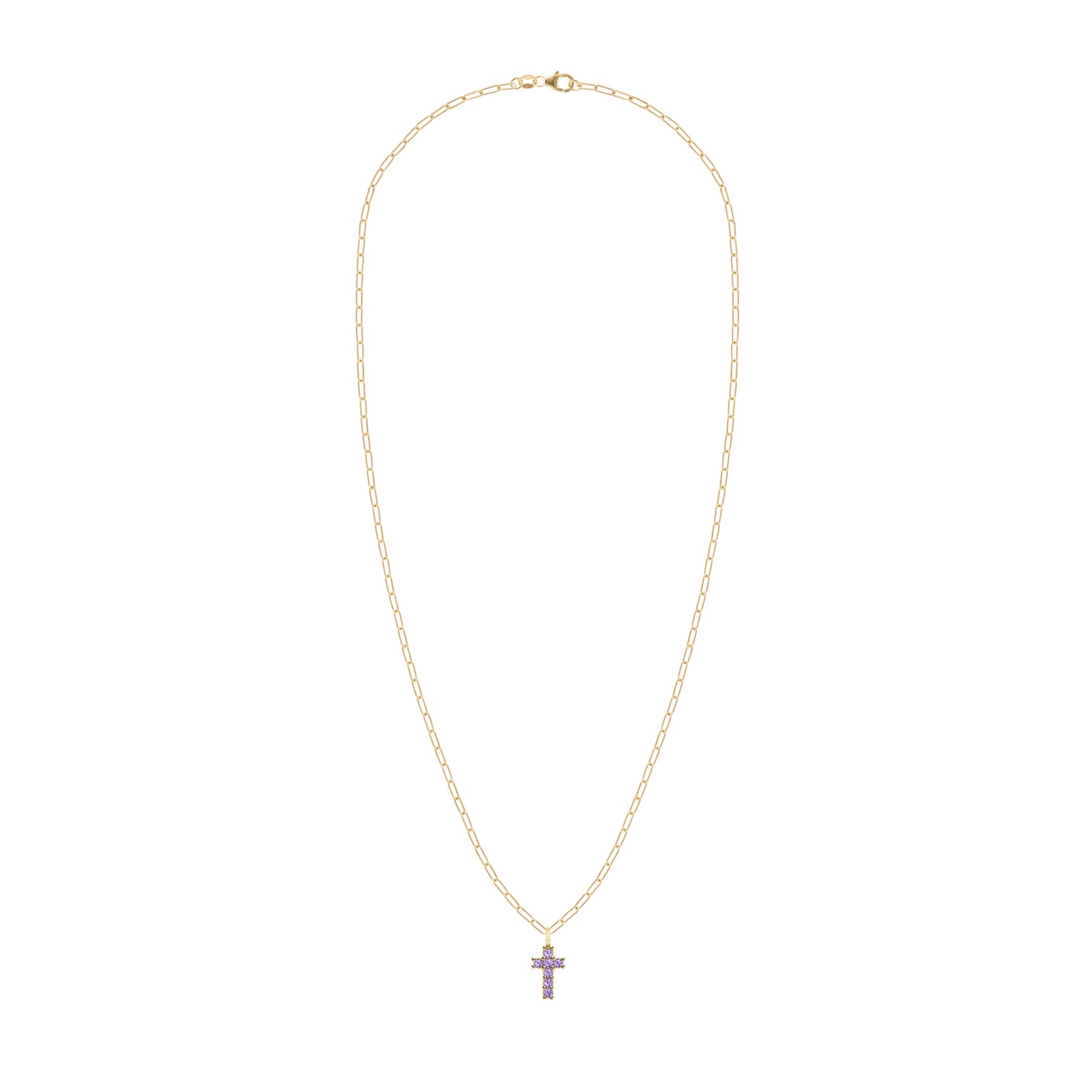 Rosecliff Small Cross Amethyst Pendant in 14k Gold (February)