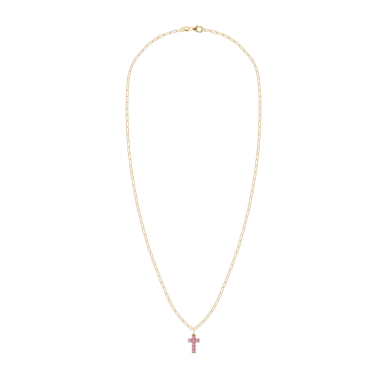 Rosecliff Small Cross Pink Sapphire Pendant in 14k Gold (October)