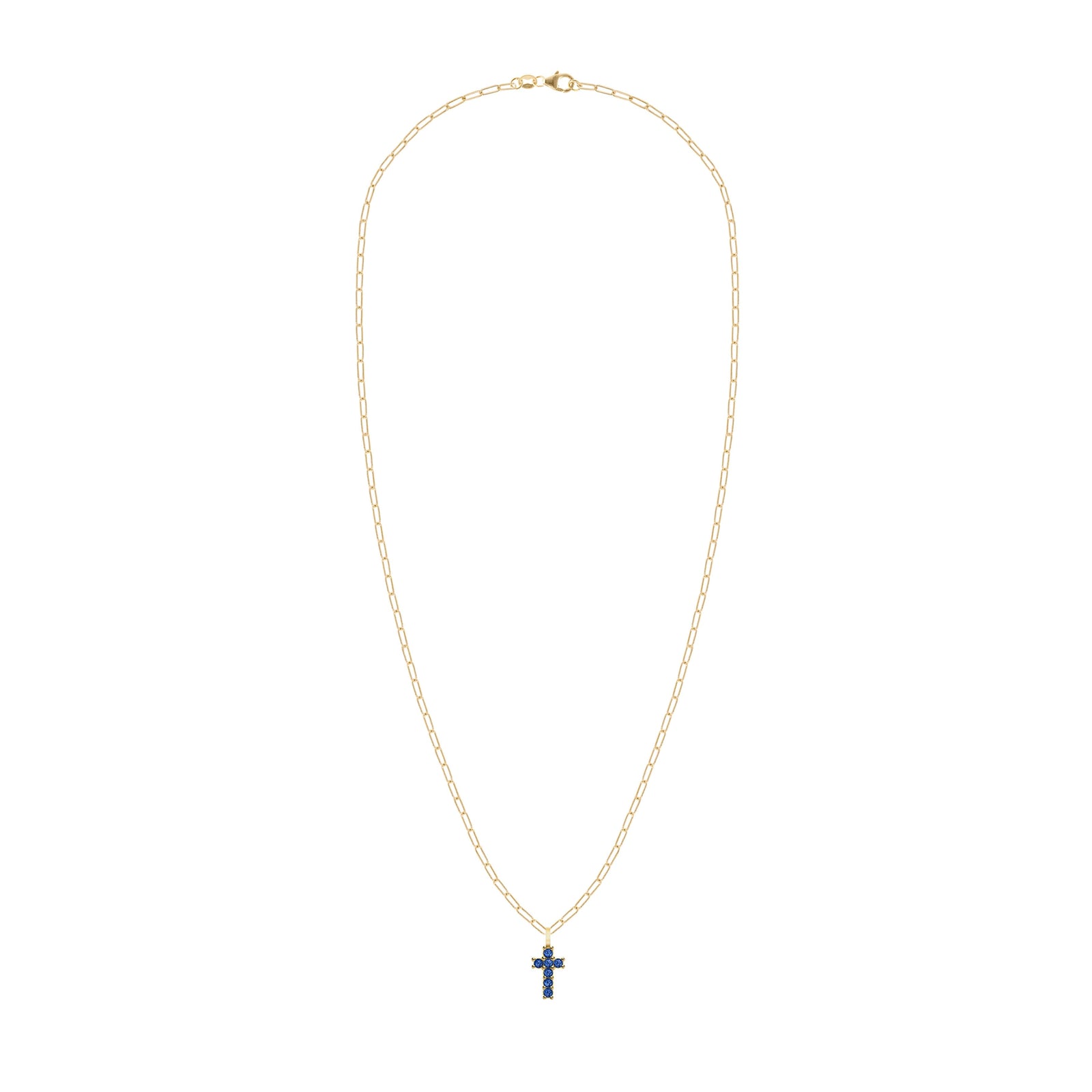 Rosecliff Small Cross Sapphire Pendant in 14k Gold (September)