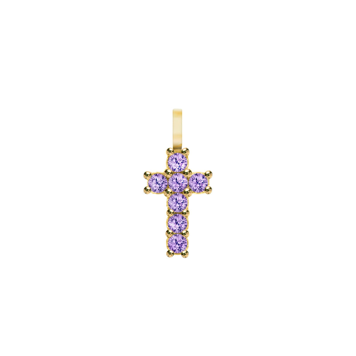 Rosecliff Small Cross Amethyst Pendant in 14k Gold (February)