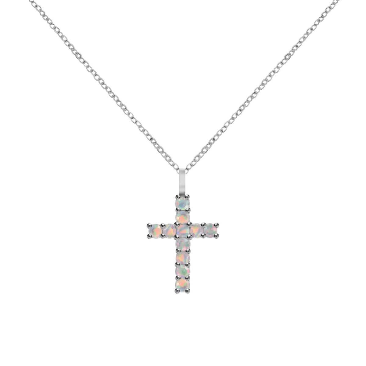 Rosecliff Cross Opal Pendant in 14k Gold (October)