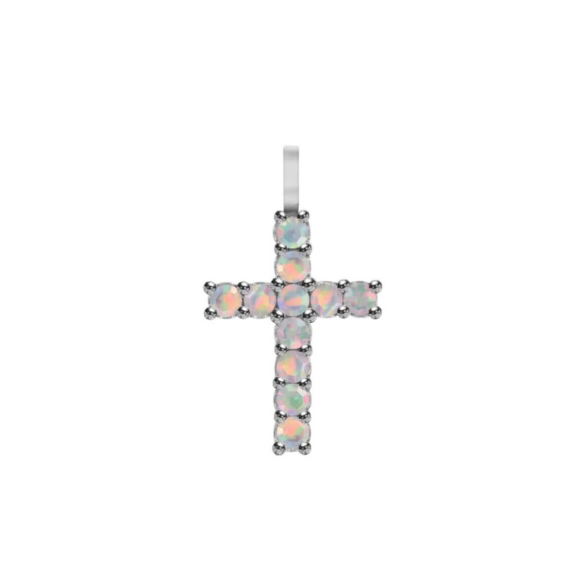 Rosecliff Cross Opal Pendant in 14k Gold (October)