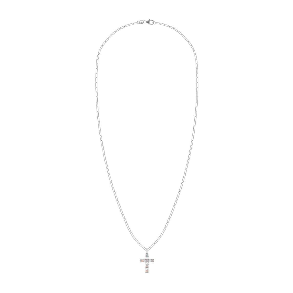 Rosecliff Cross Diamond & Opal Pendant in 14k Gold (October)