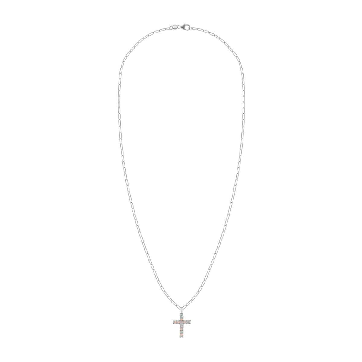 Rosecliff Cross Opal Pendant in 14k Gold (October)