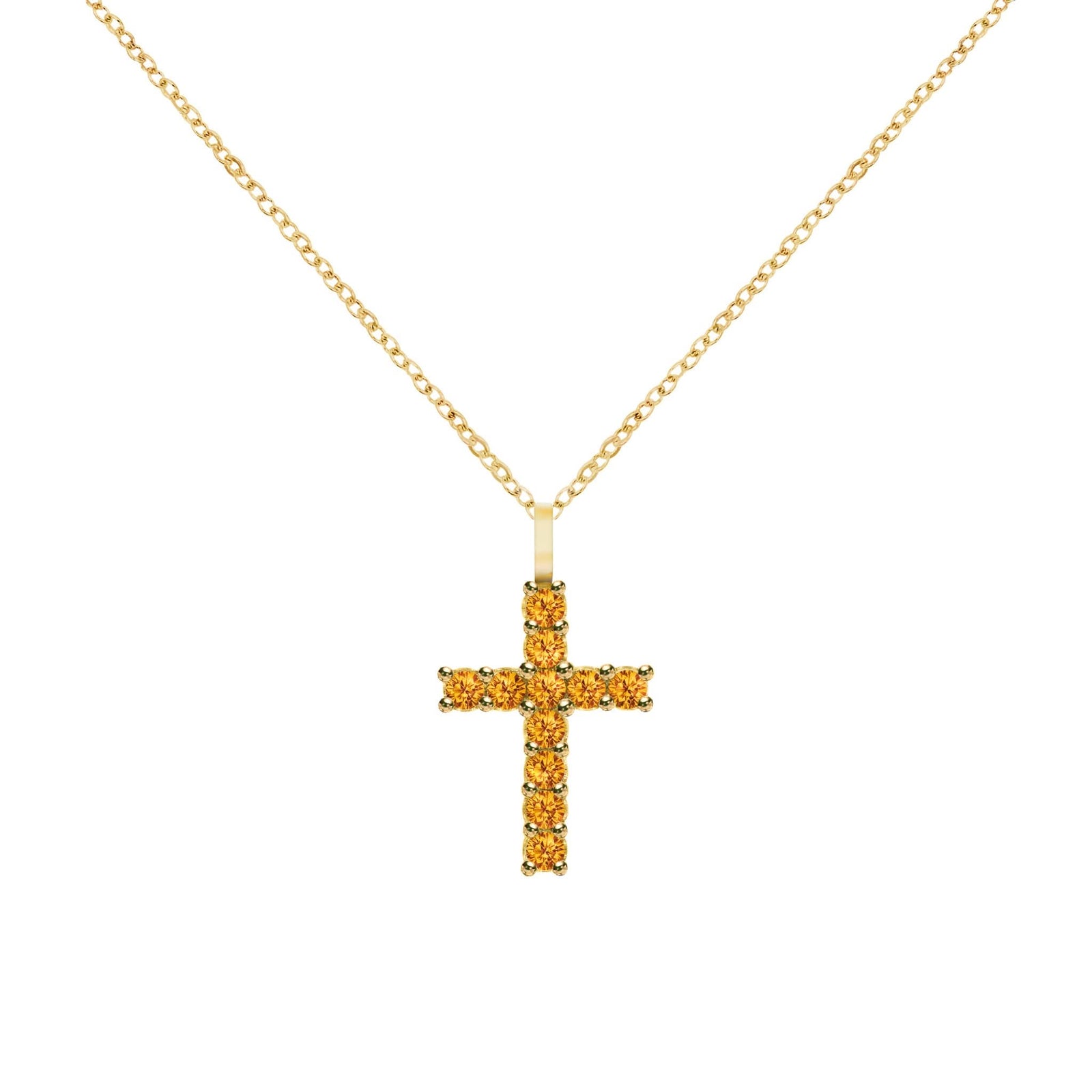 Rosecliff Cross Citrine Pendant in 14k Gold (November)