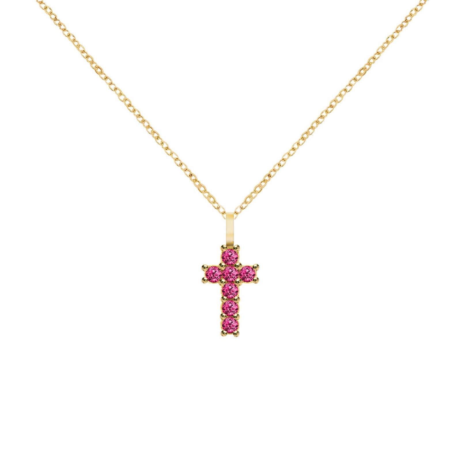 Rosecliff Small Cross Ruby Pendant in 14k Gold (July)