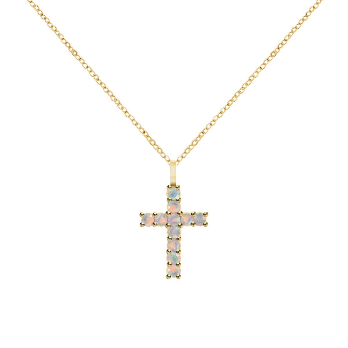 Rosecliff Cross Opal Pendant in 14k Gold (October)
