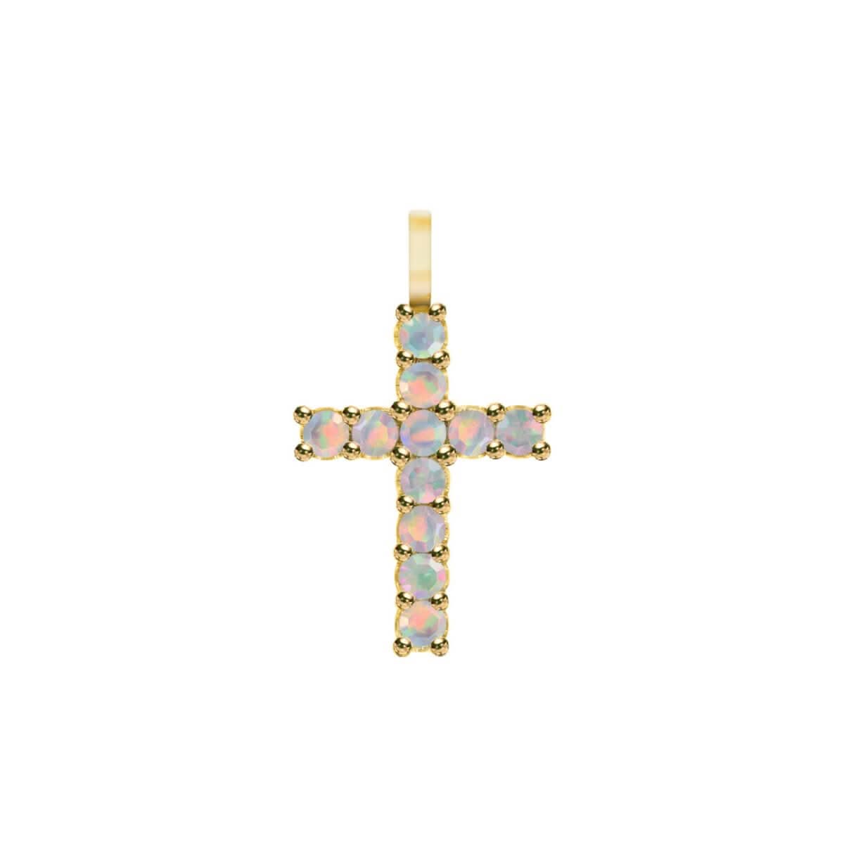 Rosecliff Cross Opal Pendant in 14k Gold (October)
