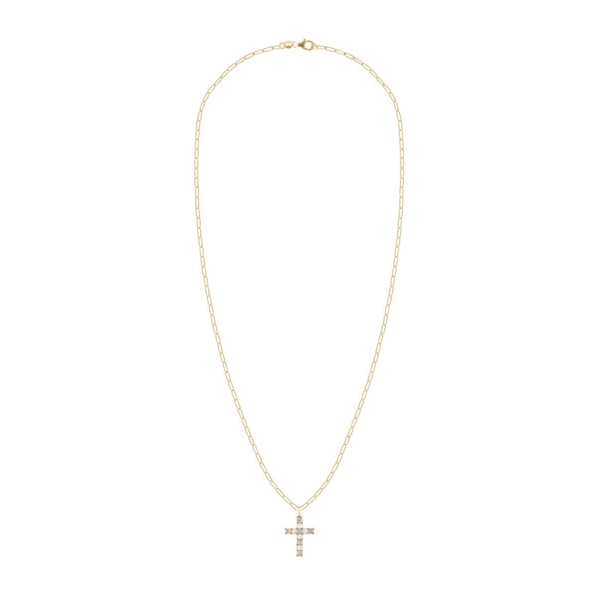 Rosecliff Cross Diamond & Opal Pendant in 14k Gold (October)