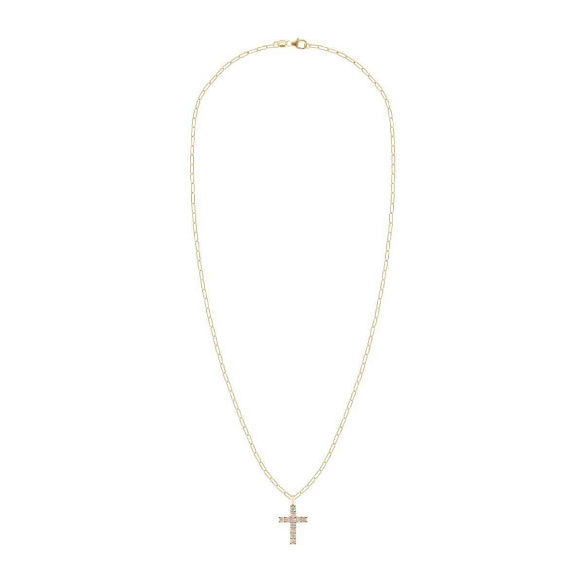 Rosecliff Cross Opal Pendant in 14k Gold (October)