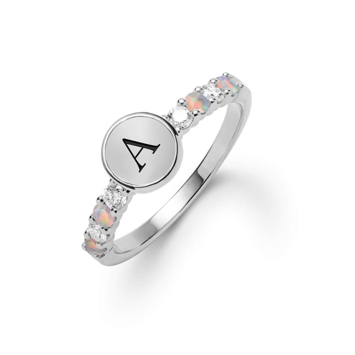 Rosecliff Letter Diamond & Opal Ring in 14k Gold (October)
