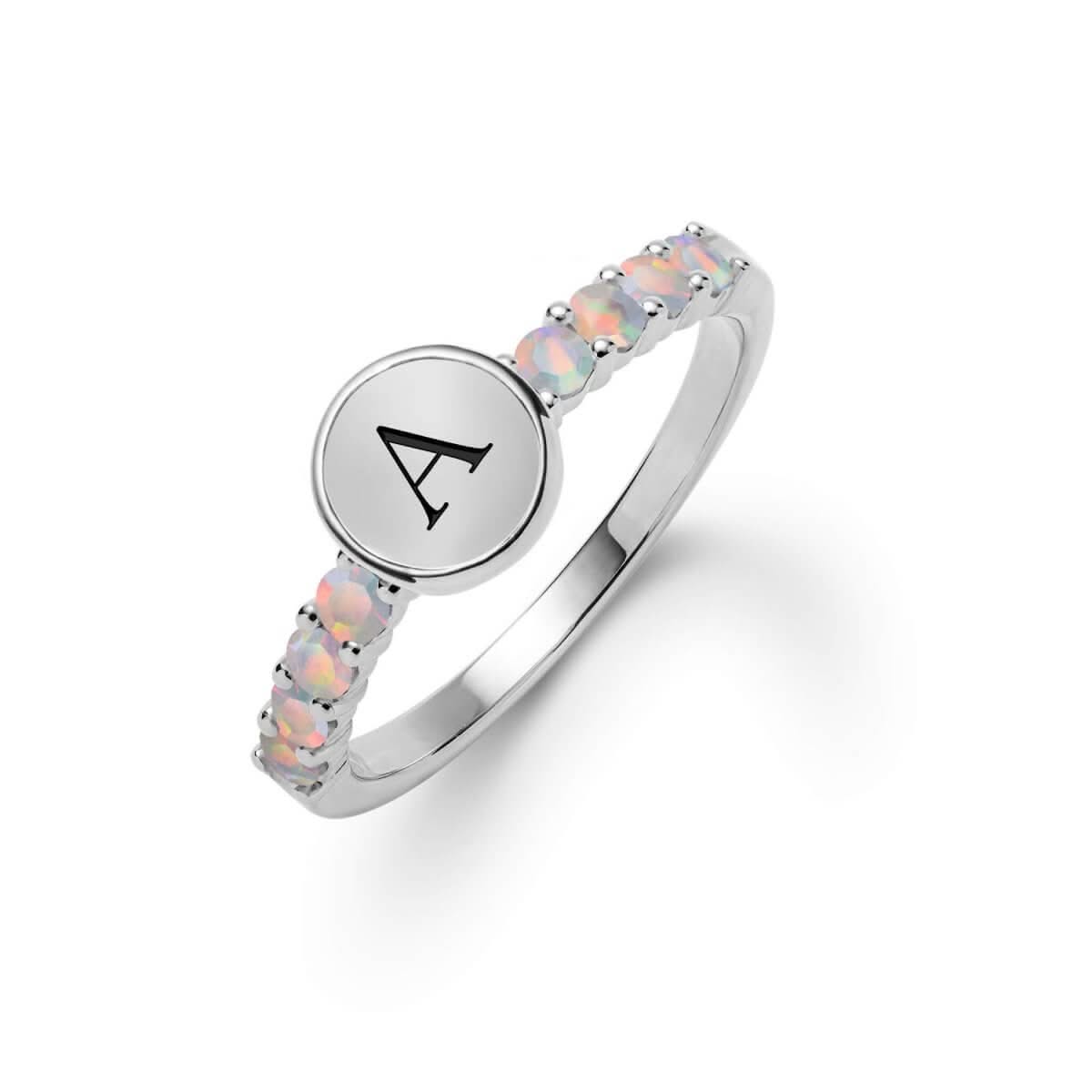 Rosecliff Letter Opal Ring in 14k Gold (October)