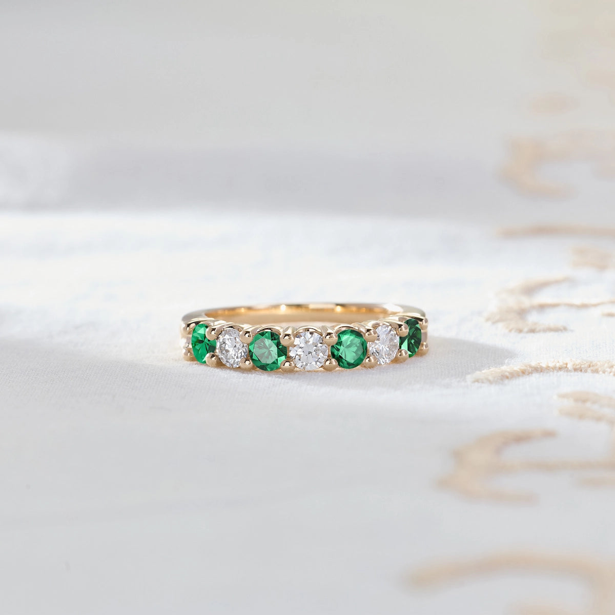 Rosecliff Luxe Diamond & Emerald Stackable Ring in 14k Gold (May)