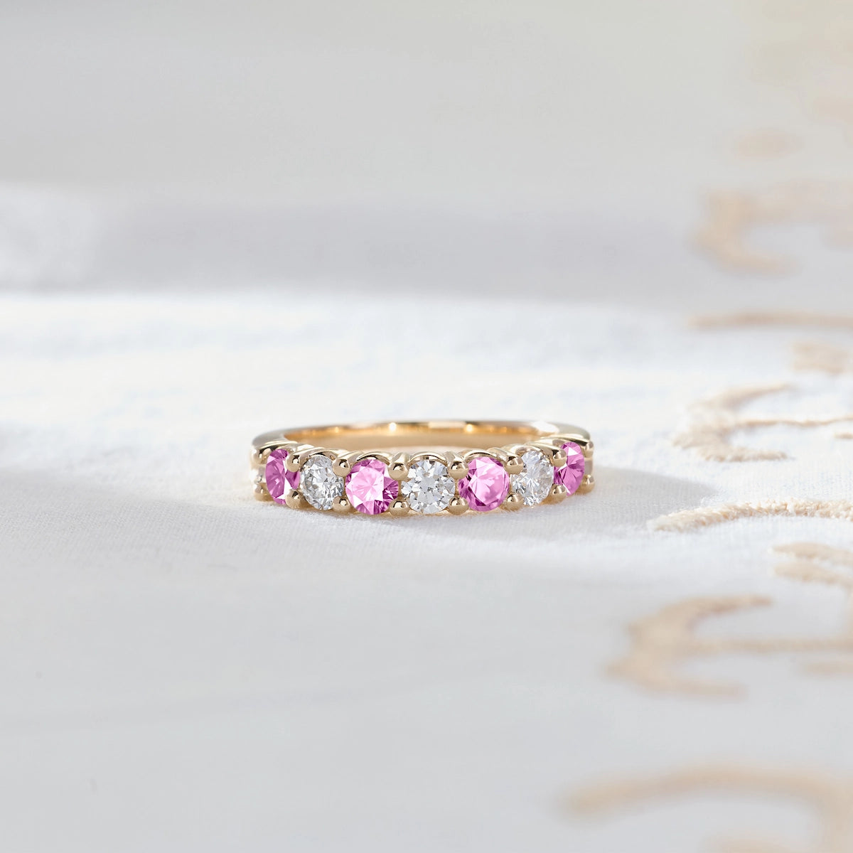 Rosecliff Luxe Diamond & Pink Sapphire Stackable Ring in 14k Gold (October)