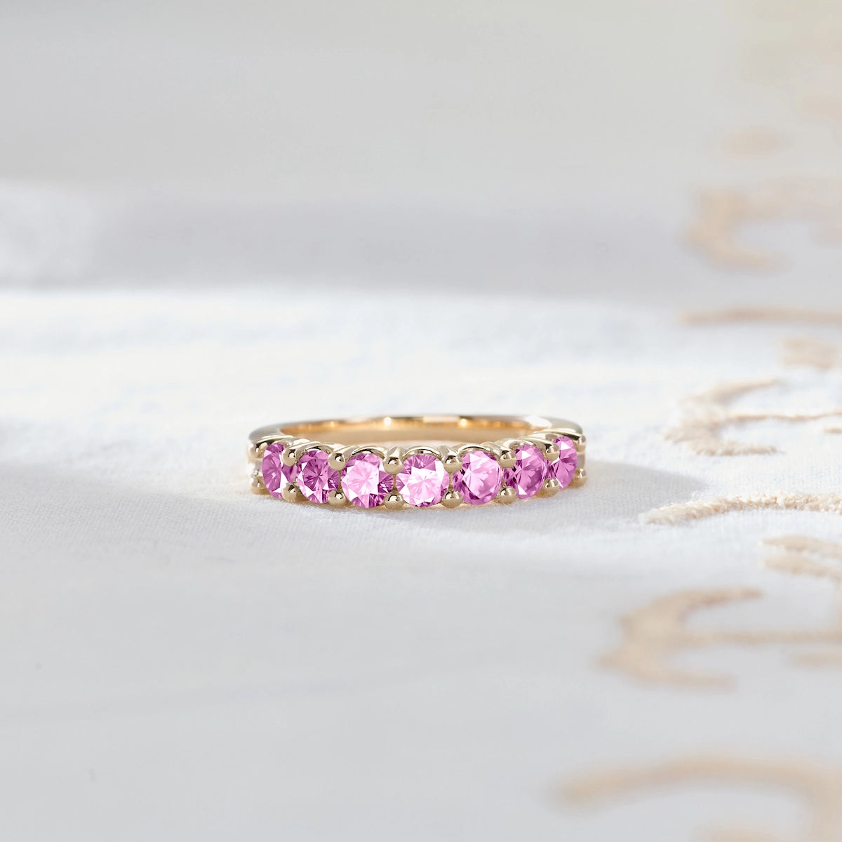 Rosecliff Luxe Pink Sapphire Stackable Ring in 14k Gold (October)