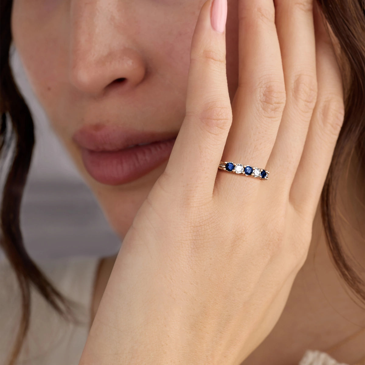Rosecliff Luxe Diamond & Sapphire Stackable Ring in 14k Gold (September)