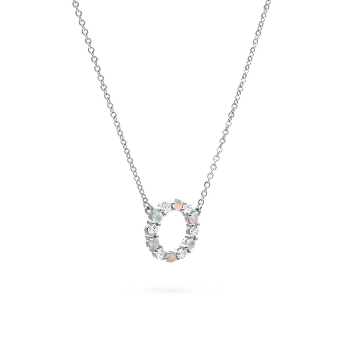Rosecliff Small Circle Diamond & Opal Necklace in 14k Gold (October)