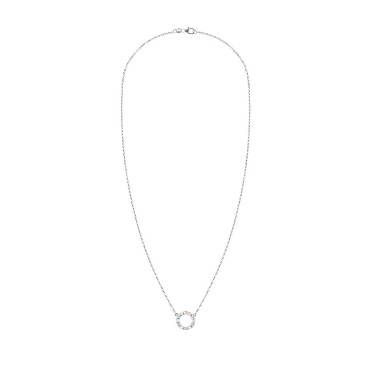 Rosecliff Small Circle Diamond & Opal Necklace in 14k Gold (October)