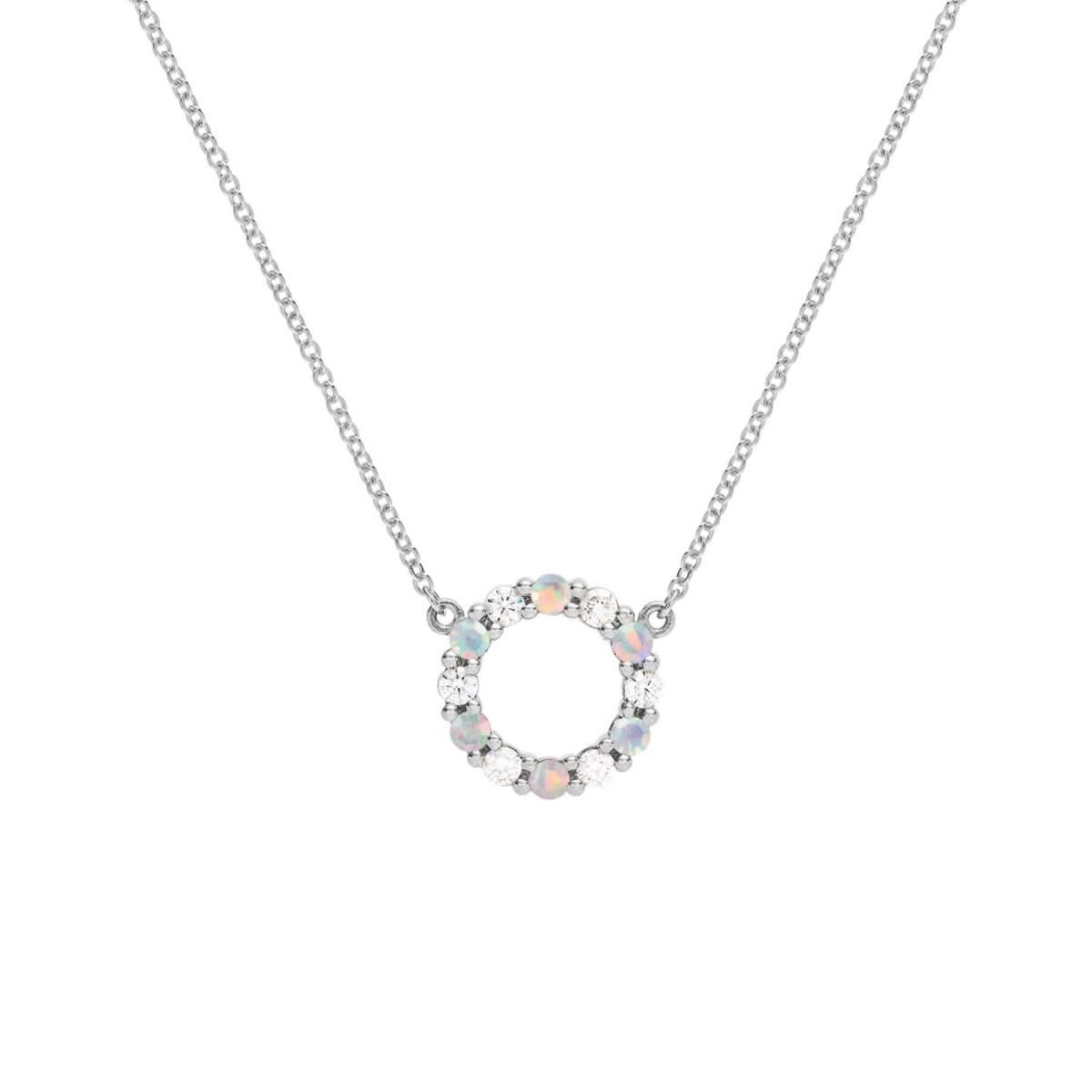 Rosecliff Small Circle Diamond & Opal Necklace in 14k Gold (October)