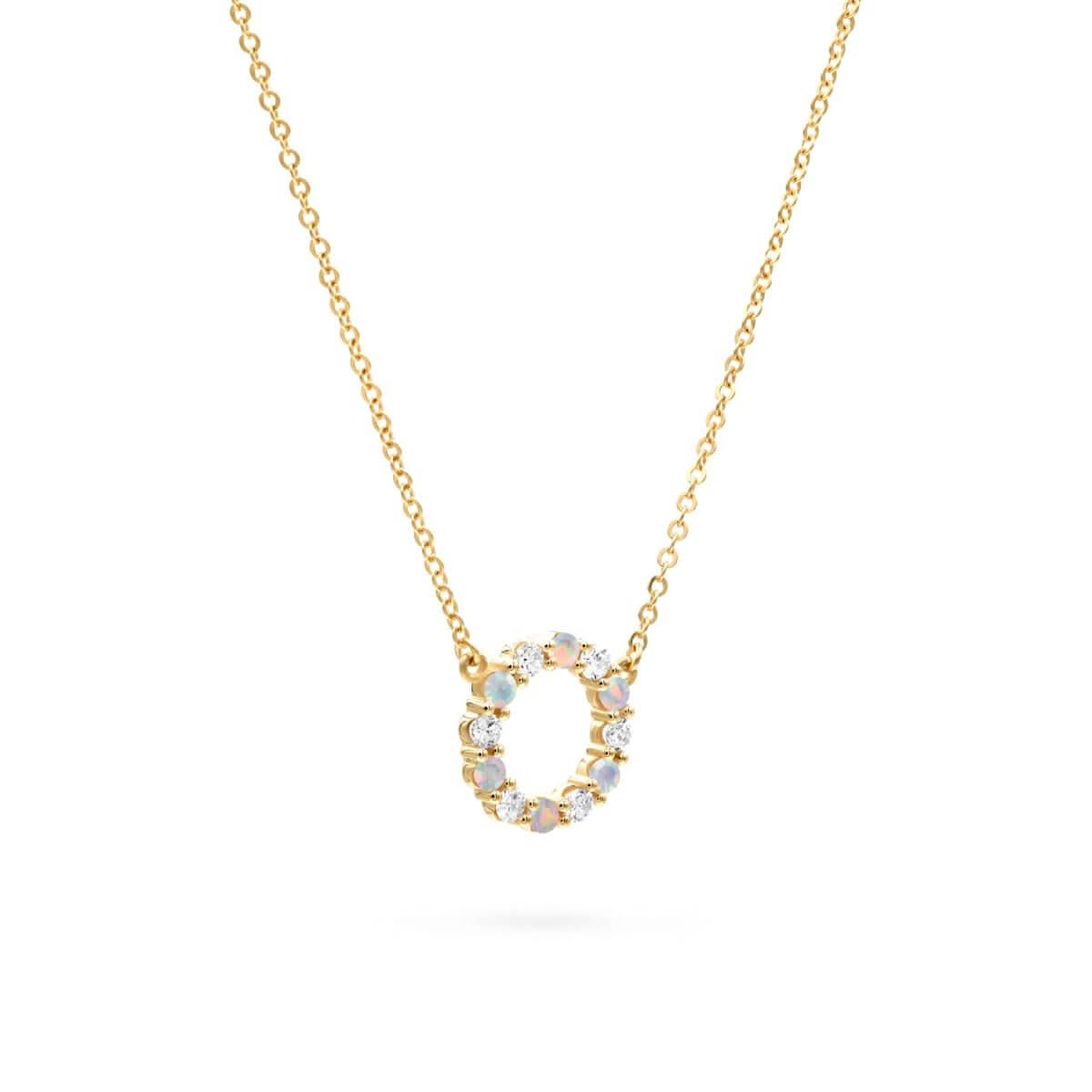 Rosecliff Small Circle Diamond & Opal Necklace in 14k Gold (October)